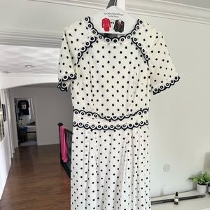 White and navy polka dot cotton Boden dress, size US 04